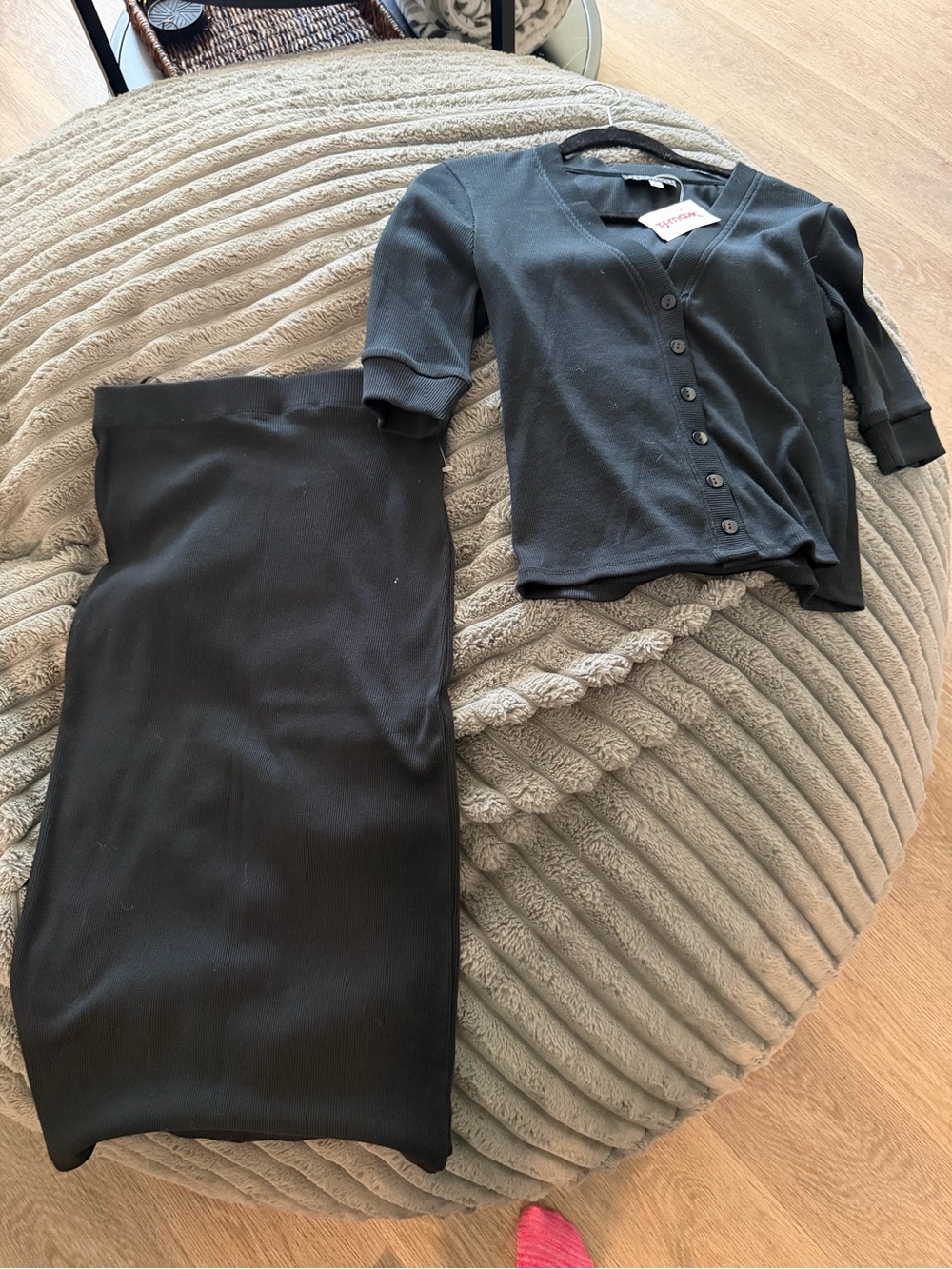 Bagatelle Black Ribbed Knit Skirt and Matching Cardigan